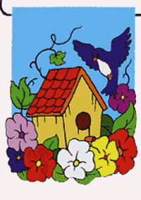 View Birdhouse Nylon Applique Garden Flag 12"x16" - 026CF