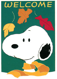 View Welcome Fall Snoopy Applique Garden Flag 13"x18" - 03006