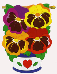View Pansies with Flower Pot Applique Flag 28"x44" - 04056TG