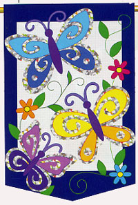 View Triple Butterflies Applique Flag 28"x44" - 04057TG