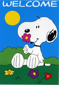 View Summer Welcome Snoopy Applique Garden Flag 13"x18" - 06599