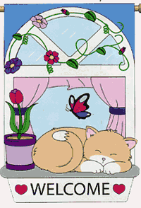 View Welcome Kitty Applique Flag 28"x44" - 10029TG