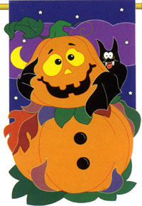 View Pumpkins & Bat Applique Flag 28"x44" - 12043TG