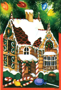 View Gingerbread House Silk Reflections Flag 29"x43" - 131042EG