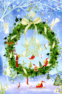 View Festive Holiday Star Wreath Silk Reflections Flag 29"x43" - 131048EG