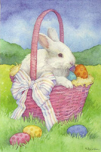 White Bunny Basket Artistic Blend Flag 29" x 43"