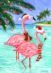 View Flamingo Christmas Flag 28"x40" - 1356CD