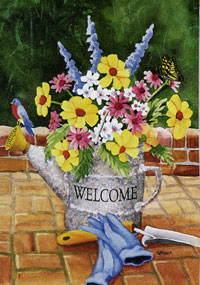 View Watering Can WelcomeSilk Reflections Flag 29"x43" - 13588EG