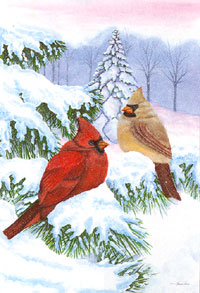 View Winter Birds Silk Reflections Garden Flag 12.5"x18" - 14703EG