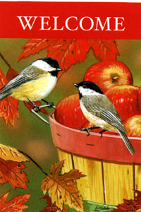 View Chickadee & Apple Basket Silk Reflections Flag 29"x43" - 13840EG