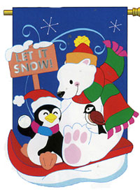 View Snow Fun Applique Flag 28"x44" - 14058TG