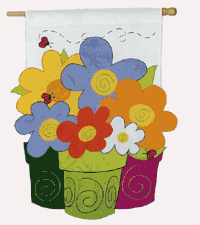 View Flower Pots Applique Flag 30"x40" - 15237EG