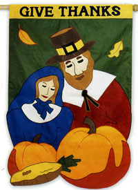 View Give Thanks Pilgrims Applique Garden Flag 12.5"x18" - 16340EG