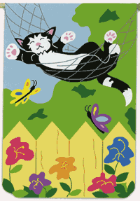 View Cat in Hammock Applique Garden Flag - 16421EG