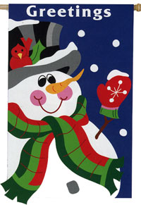 View Snowman Greetings Applique Flag 28"x44" - 15483EG