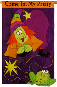 View Witch and Frog Applique Garden Flag 12.5"x18" - 16490EG