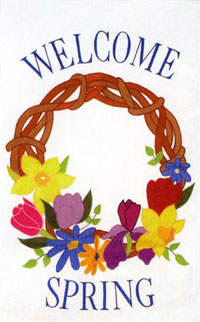 View Spring Welcome Applique Flag 28"x44" - 15508EG