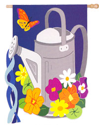 View Watering Can Applique Flag 28"x44" - 15526EG