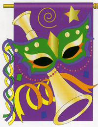 View Mardi Gras Applique Flag 28"x44" (metallic fabric & glitter stitching) - 18001TG