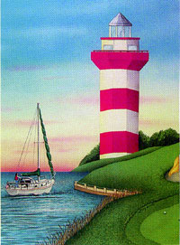 View Lighthouse and Sailboat Flag 28"x40" - 9058CD