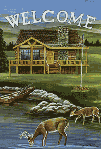 View Welcome Cabin with Deer Flag 28"x40" - 9182CD