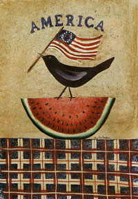 View Patriotic Crow on Watermelon Flag 28"x40" - 9195CD