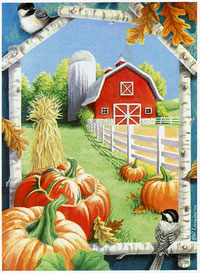 View Barn Theme with Pumpkins Flag 28"x40" - 9317CD
