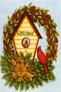 View Berry Wreath & Birdhouse Flag 28"x40" - 9325CD