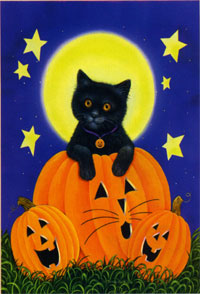 View Kitten Jack O Lantern Flag 28"x40" - 9334CD
