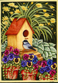 View Bird & Pansies Flag 28"x40" - 9362CD