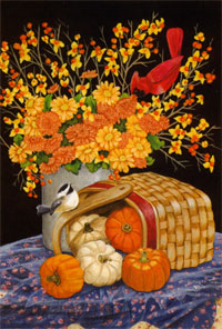 View Basket Mums & Berries Flag 28"x40" - 9405CD