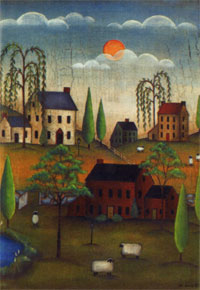 View Primative House with Sheep Flag 28"x40" - 9636CD