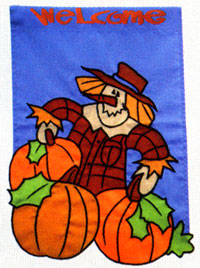 View Dancing Scarecrow Applique Garden Flag 12"x18" - 9731MCD