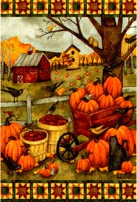 View Autumn Cart & Apples Flag 28"x40" - 9898CD