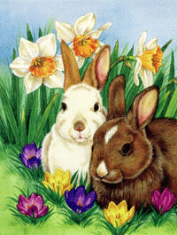 View Bunnies & Daffodils Flag 28"x40" - FC088CF