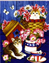 View Patriotic Kitties & Flowers Flag 28"x40" - FC106CF
