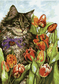 View Cat in Tulips Flag 27"x40" - FC460CF