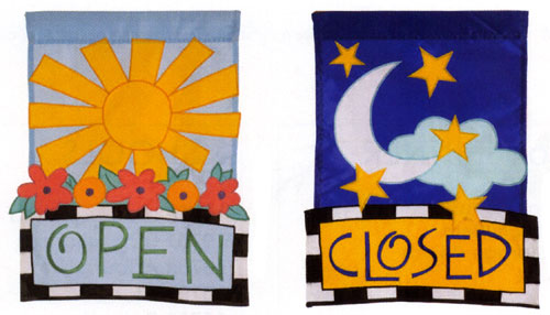 View OPEN & CLOSED 2 pack Applique Garden flags 12.5"x18" - T10869G