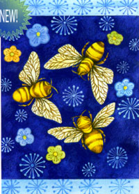 View Bees on Blue Flag 28"x40" - T8232