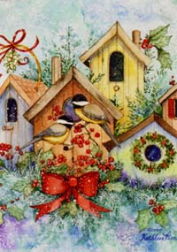View Winter Chicks & Houses Flag 28"x40" - T8284