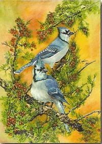 View Blue Jays & Berries Flag  28" x 40" - T8286
