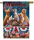 View Selmad Welcome July 4th Patriotic Cat House Flag Double Sided, Firework Flower Quote Burlap Garden Yard Decoration, Holiday Red White Blue Seasonal Outdoor Vintage Décor Decorative Summer Large Flag - 