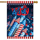 View Wamika 4th of July Patriotic House Flag 28 x 40 Double Sided, Firework USA America Garden Yard Flags Outdoor Indoor Holiday Banner Memorial Independence Day Decorations - 