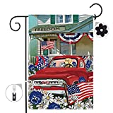 View pinata Fourth of July Garden Flag 12 x 18 Double Sided Burlap, American Independence Day Yard Flags Small July 4th Decorations, Red Truck Dog Welcome Summer Seasonal Outdoor Flag - 