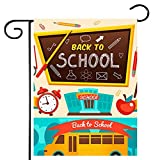 View Iceyyyy Welcome Back to School Garden Flag, Double-Sided School Bus Burlap Flag, Pupils and Bus Decor Banner for School Day (Not Include a Flag Pole) - 