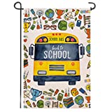 View Shmbada Welcome Back to School Burlap Garden Flag, Premium Material Double Sided, School Supplies Yellow Bus Outdoor Yard Lawn Colorful Decorative Banner, Gift for Children 12.5 x 18.5 Inch - 
