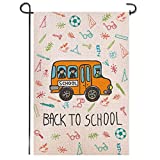 View  Roll over image to zoom in        VIDEO Shmbada Back to School Burlap Garden Flag, Double Sided Premium Material, School Supplies Yellow Bus Outdoor Home Yard Lawn Kids Decorative Banner for Porch Patio Farmhouse, 12.5 x 18.5 Inch - 