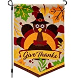View Thanksgiving Garden Flag – 12x18 Inch Burlap Thanksgiving Decorations - Turkey Outdoor Yard Flags Design for November - 