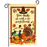 View Unves Thanksgiving Garden Flag12x18, Double Sided Give Thanks Turkey Yard Flags with Pumpkin Fall Leaves Corn Grain, Holiday Rustic Vintage Autumn Harvest Decorations for House Outdoor Thanksgiving - 
