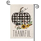 View AVOIN Thankful Watercolor Buffalo Plaid Pumpkin Garden Flag Vertical Double Sized, Fall Thanksgiving Harvest Rustic Yard Outdoor Decoration 12.5 x 18 Inch - 